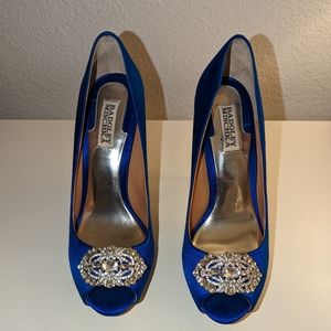 Badgley Mischka blue satin 5 inch heels, size US 8.5M